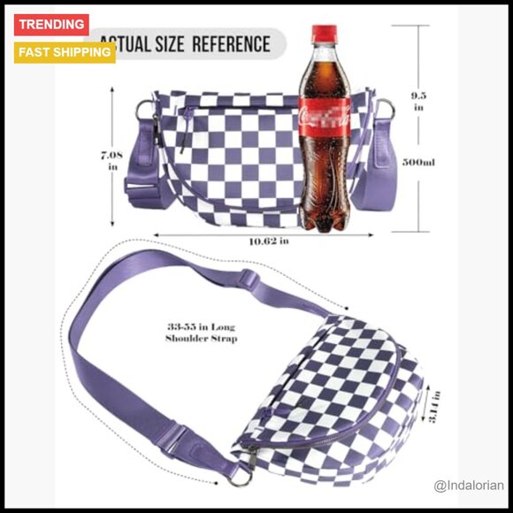 Checkered Crossbody Bag Adjustable Strap Multiple Compartments Y2K Retro Chic - Picture 4 of 7